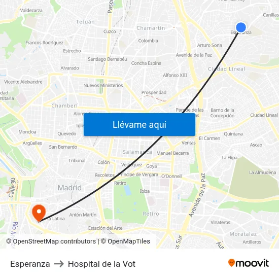 Esperanza to Hospital de la Vot map