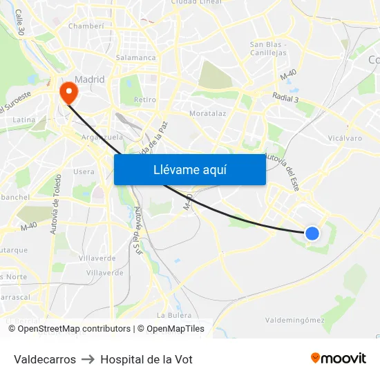 Valdecarros to Hospital de la Vot map