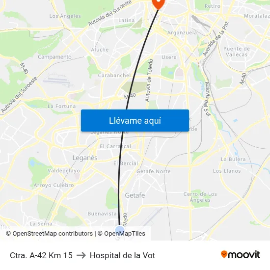 Ctra. A-42 Km 15 to Hospital de la Vot map