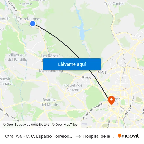 Ctra. A-6 - C. C. Espacio Torrelodones to Hospital de la Vot map