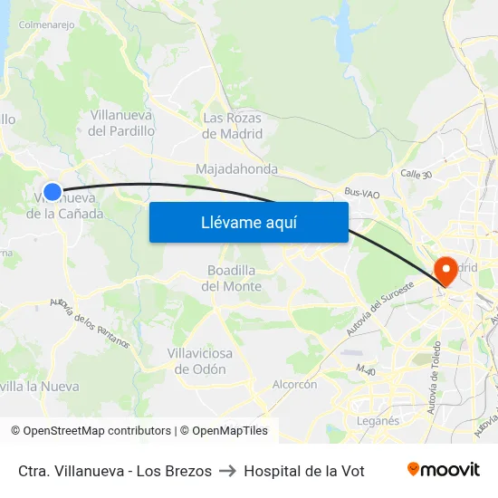 Ctra. Villanueva - Los Brezos to Hospital de la Vot map