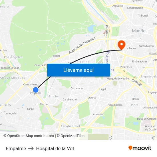 Empalme to Hospital de la Vot map