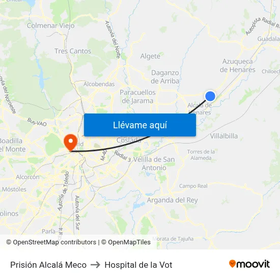 Prisión Alcalá Meco to Hospital de la Vot map
