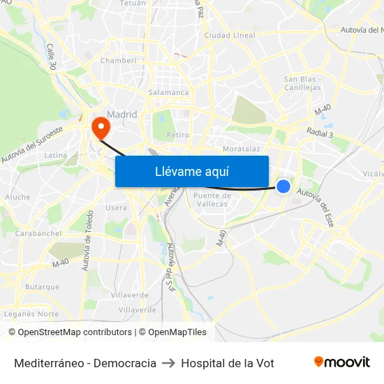 Mediterráneo - Democracia to Hospital de la Vot map