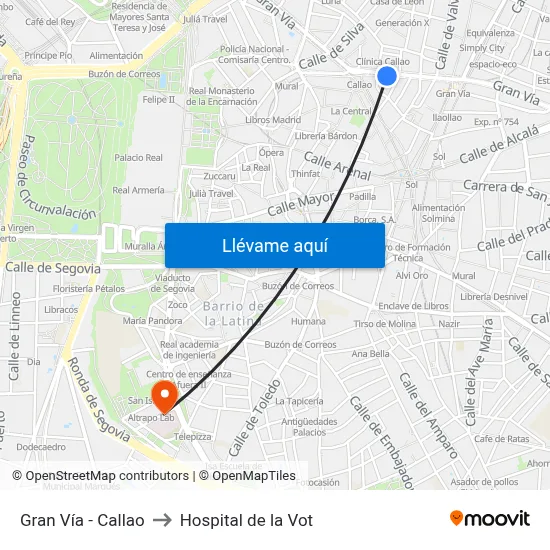 Gran Vía - Callao to Hospital de la Vot map