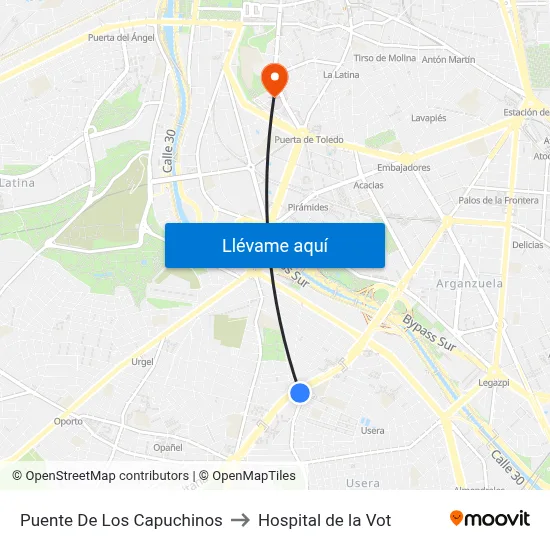 Puente De Los Capuchinos to Hospital de la Vot map