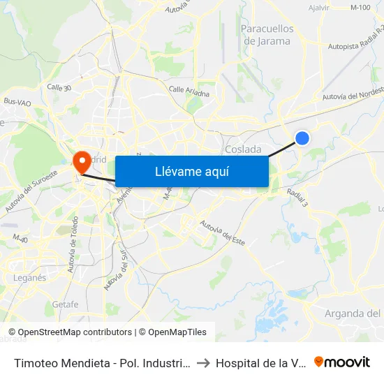 Timoteo Mendieta - Pol. Industrial to Hospital de la Vot map