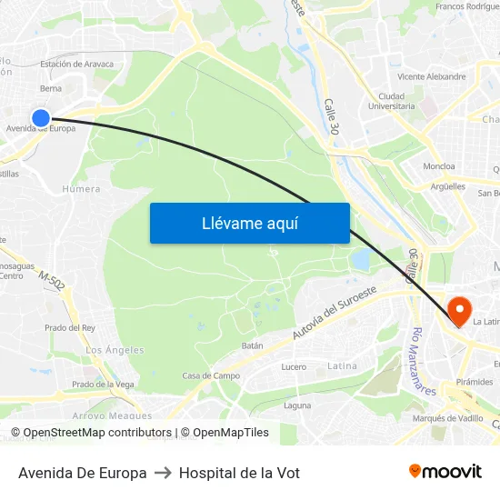 Avenida De Europa to Hospital de la Vot map
