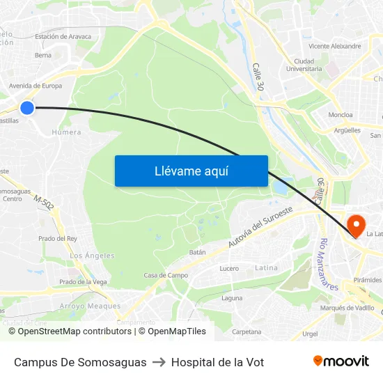 Campus De Somosaguas to Hospital de la Vot map