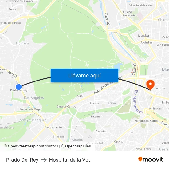 Prado Del Rey to Hospital de la Vot map