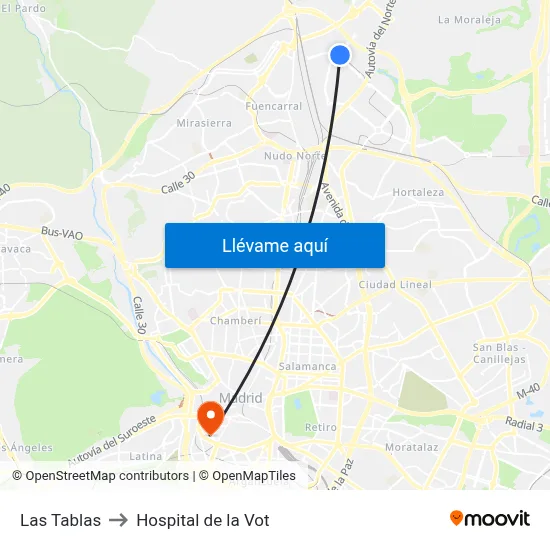 Las Tablas to Hospital de la Vot map