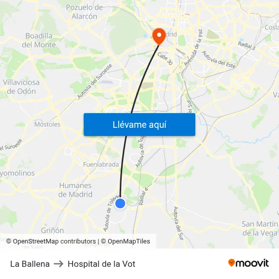La Ballena to Hospital de la Vot map