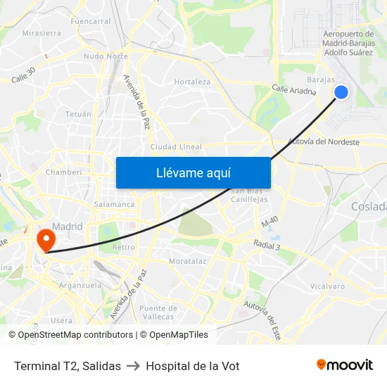 Terminal T2, Salidas to Hospital de la Vot map