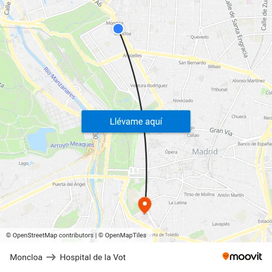 Moncloa to Hospital de la Vot map