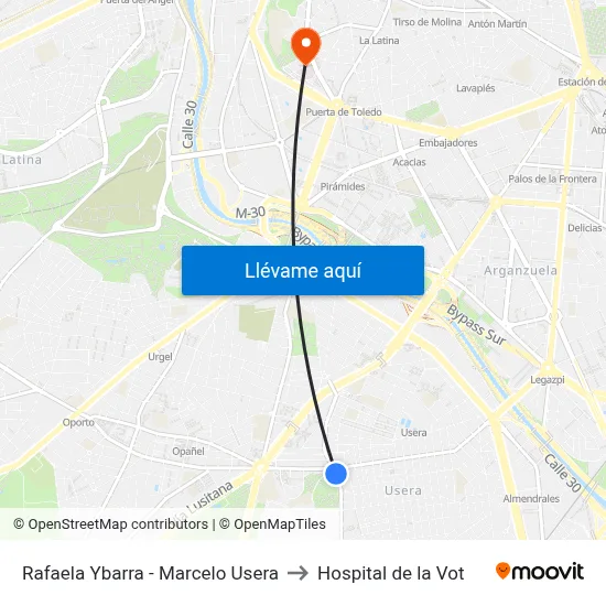 Rafaela Ybarra - Marcelo Usera to Hospital de la Vot map