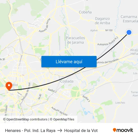 Henares - Pol. Ind. La Raya to Hospital de la Vot map