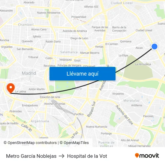 Metro García Noblejas to Hospital de la Vot map