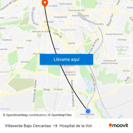 Villaverde Bajo Cercanías to Hospital de la Vot map