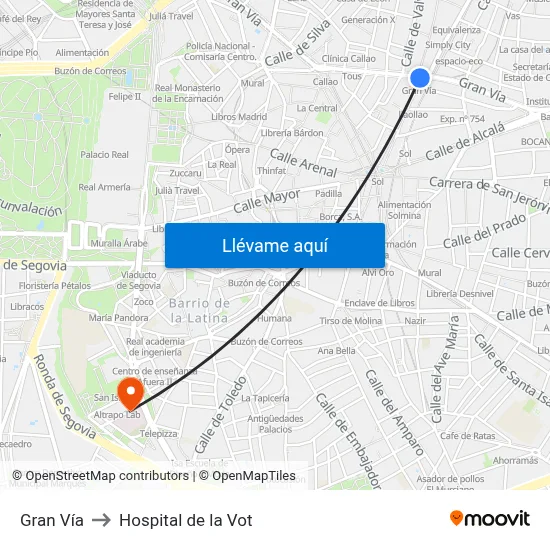 Gran Vía to Hospital de la Vot map