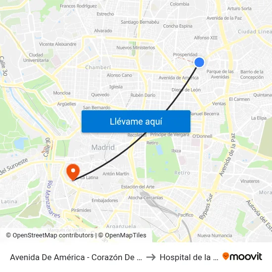 Avenida De América - Corazón De María to Hospital de la Vot map