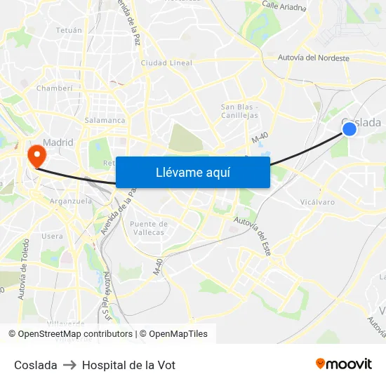 Coslada to Hospital de la Vot map