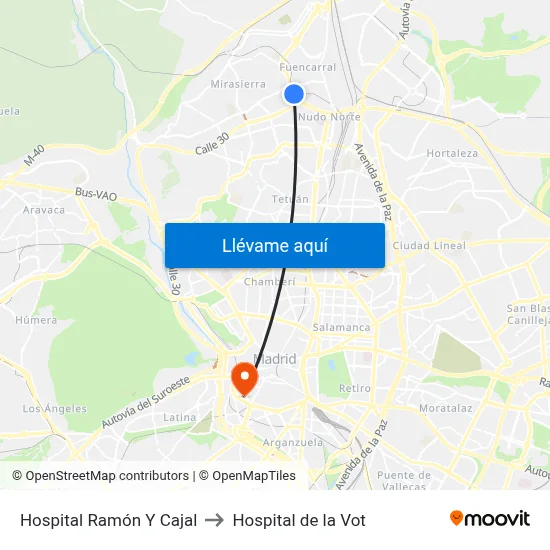 Hospital Ramón Y Cajal to Hospital de la Vot map