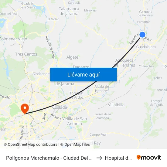 Polígonos Marchamalo - Ciudad Del Transporte (Gxo) to Hospital de la Vot map