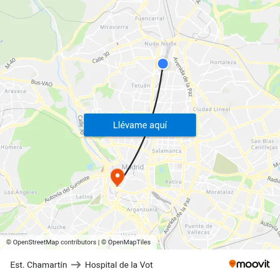 Est. Chamartín to Hospital de la Vot map