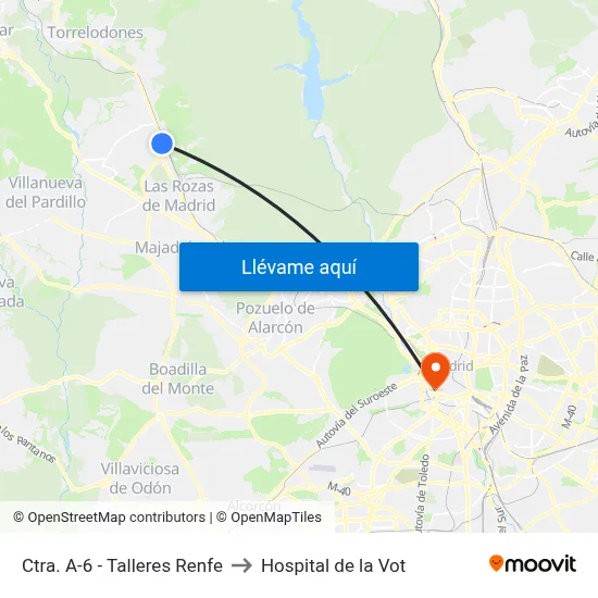Ctra. A-6 - Talleres Renfe to Hospital de la Vot map