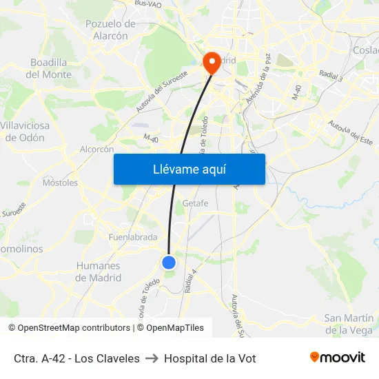Ctra. A-42 - Los Claveles to Hospital de la Vot map