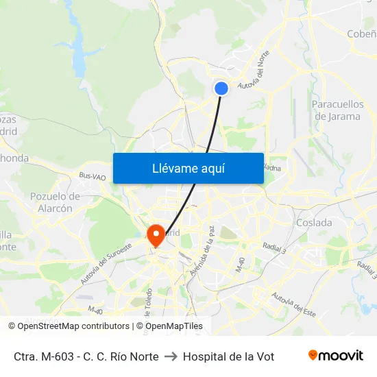 Ctra. M-603 - C. C. Río Norte to Hospital de la Vot map