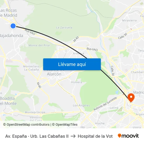 Av. España - Urb. Las Cabañas II to Hospital de la Vot map