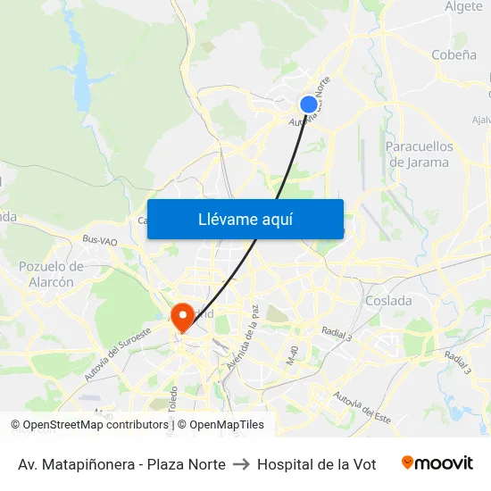 Av. Matapiñonera - Plaza Norte to Hospital de la Vot map