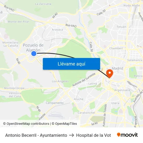 Antonio Becerril - Ayuntamiento to Hospital de la Vot map