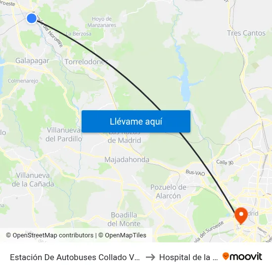 Estación De Autobuses Collado Villalba to Hospital de la Vot map