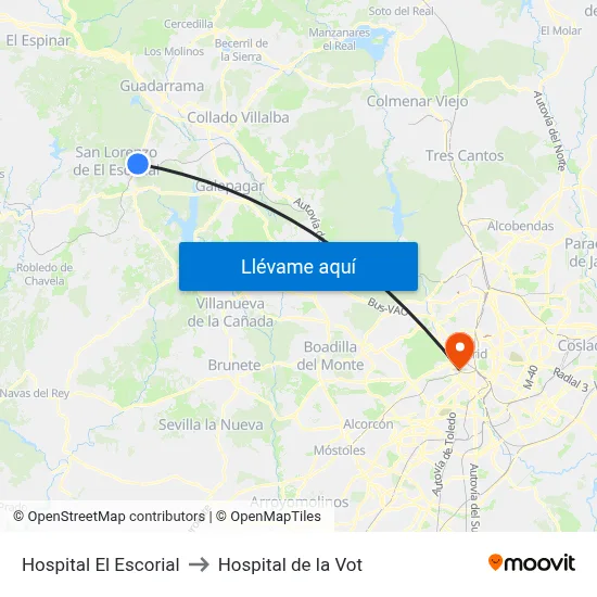 Hospital El Escorial to Hospital de la Vot map