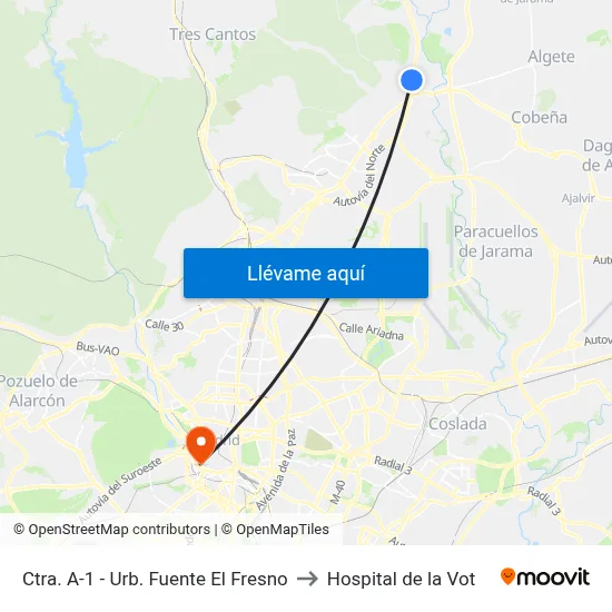 Ctra. A-1 - Urb. Fuente El Fresno to Hospital de la Vot map