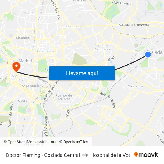 Doctor Fleming - Coslada Central to Hospital de la Vot map