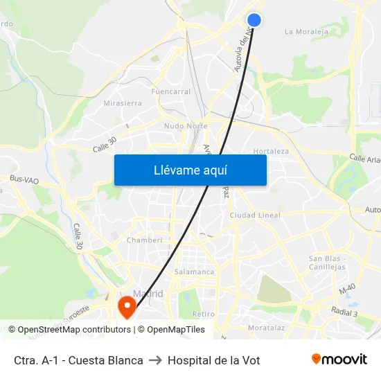 Ctra. A-1 - Cuesta Blanca to Hospital de la Vot map