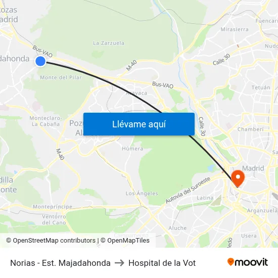 Norias - Est. Majadahonda to Hospital de la Vot map