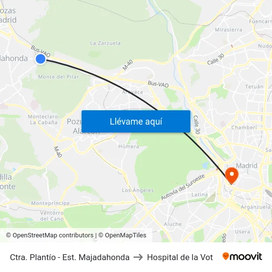 Ctra. Plantío - Est. Majadahonda to Hospital de la Vot map