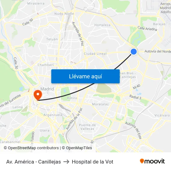 Av. América - Canillejas to Hospital de la Vot map