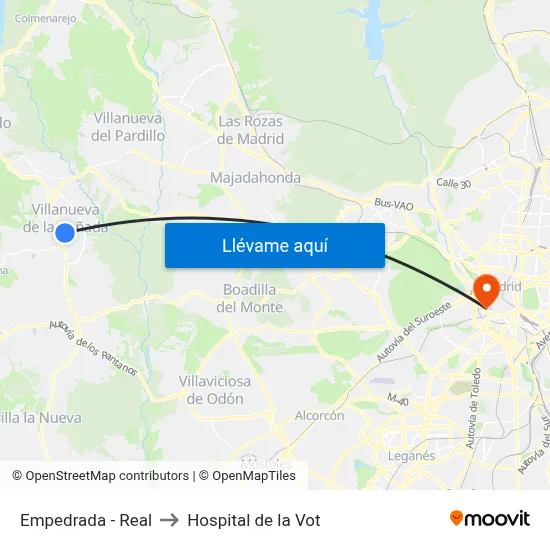 Empedrada - Real to Hospital de la Vot map