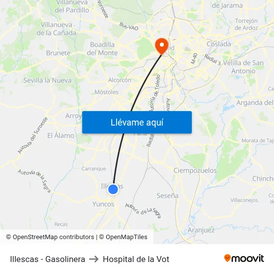 Illescas - Gasolinera to Hospital de la Vot map