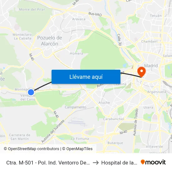 Ctra. M-501 - Pol. Ind. Ventorro Del Cano to Hospital de la Vot map