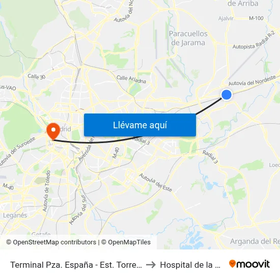 Terminal Pza. España - Est. Torrejón to Hospital de la Vot map