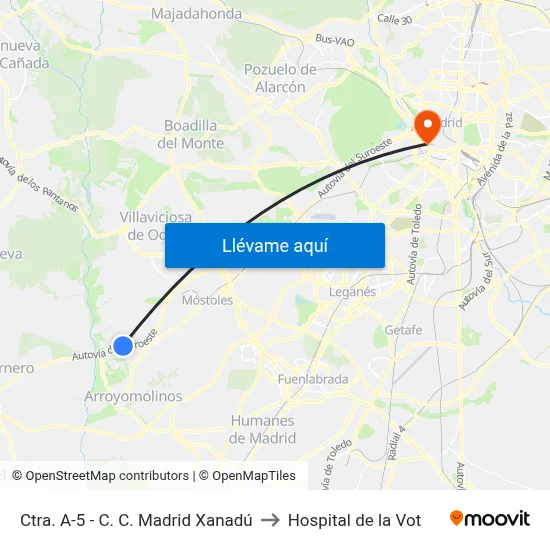 Ctra. A-5 - C. C. Madrid Xanadú to Hospital de la Vot map