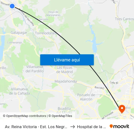 Av. Reina Victoria - Est. Los Negrales to Hospital de la Vot map