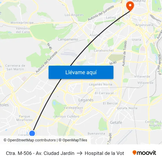 Ctra. M-506 - Av. Ciudad Jardín to Hospital de la Vot map