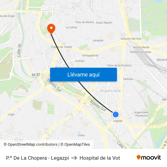P.º De La Chopera - Legazpi to Hospital de la Vot map